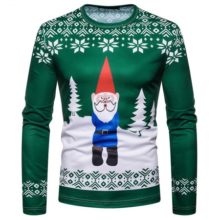 New 3D Personality Printing Fashion Men's Christmas Santa Pattern Long-Sleeved T-Shirt